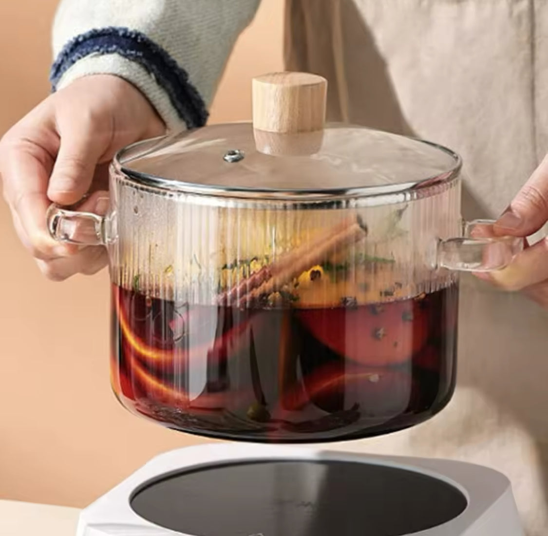 Durable Cooking Glass Pot With Lid, Dual Handles Glass Simmer Pot, Heat Resistant Transparent Cookware, Kitchen Cooking Tool Durable Cooking Glass Pot With Lid, Dual Handles Glass Simmer Pot, Heat Resistant Transparent Cookware, Kitchen Cooking Tool